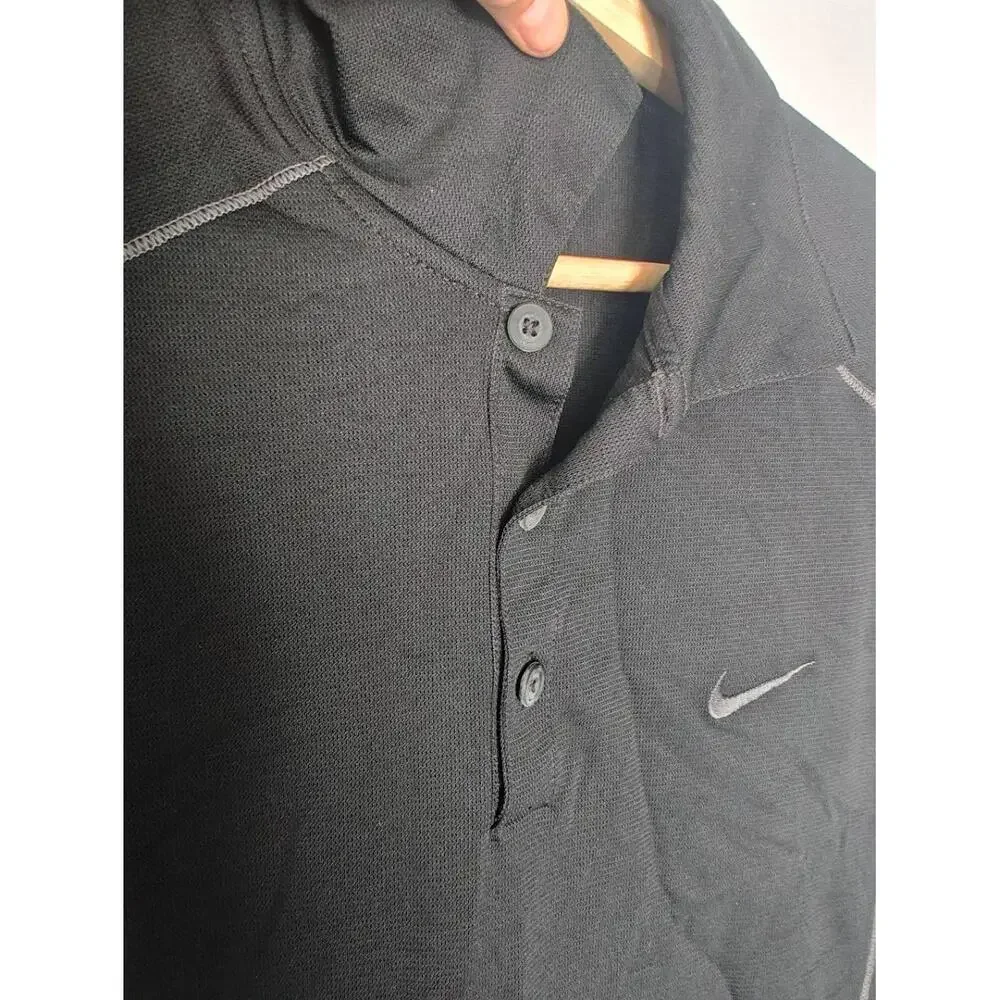 Nike Golf Polo Shirt Dri-Fit‎ Performance Black Grey Contrast Trim Slim Large L